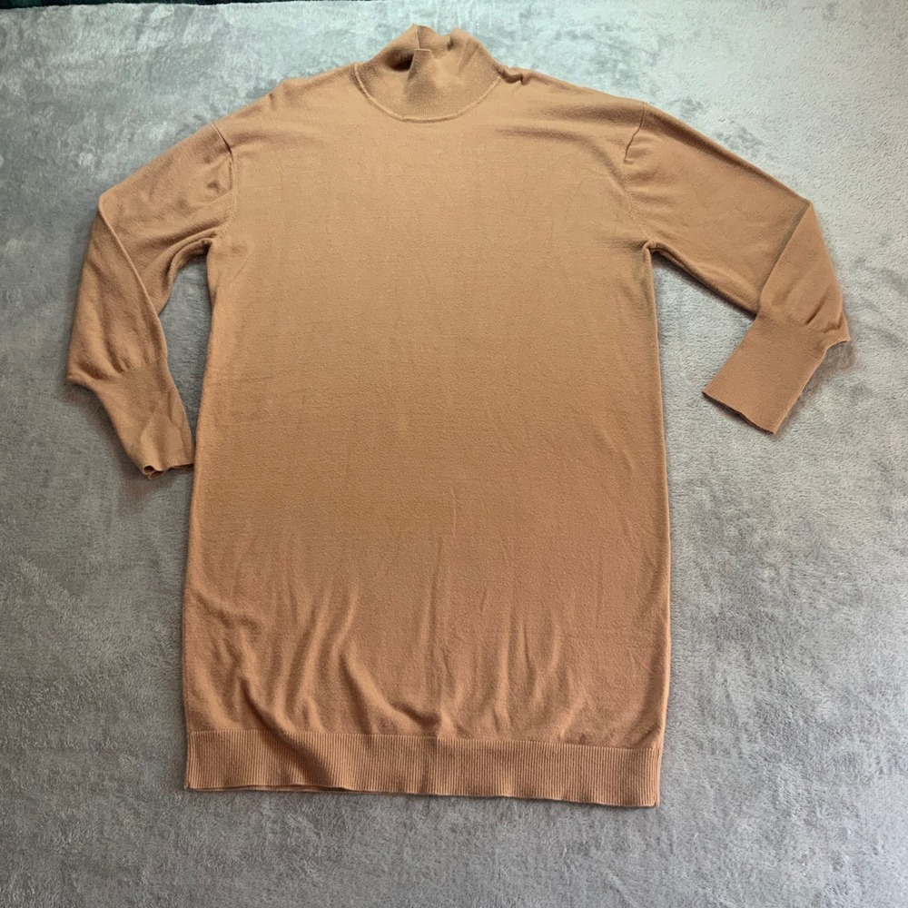Free Assembly Women Brown Mock Neck Sweater Dress Long Sleeve Ribbed Cuffs M